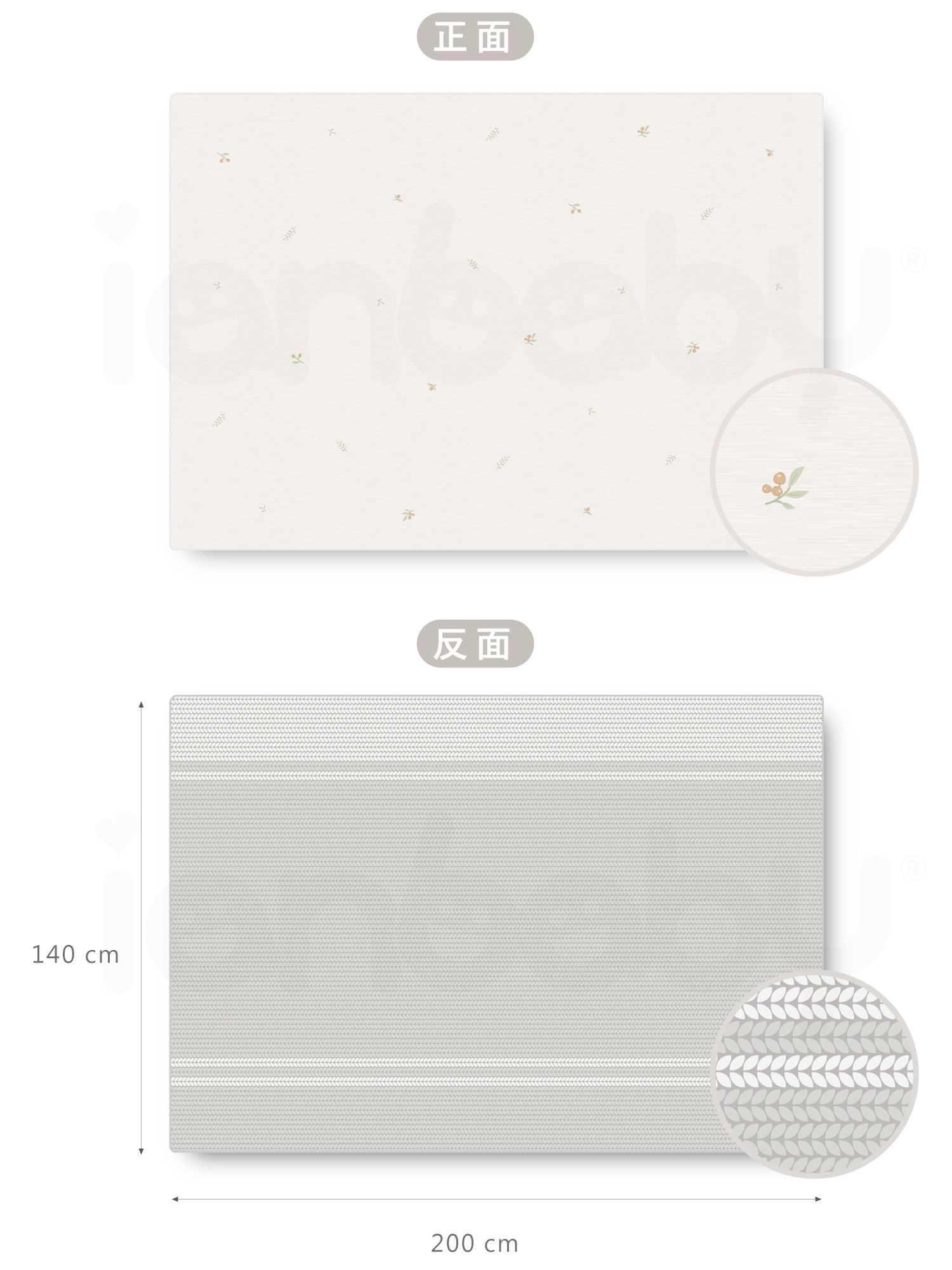 M-RM_c004.jpg/ ianbaby蒟蒻捲墊尺寸為200cm*140cm,厚度1.5cm,重量4.2kg,TPU親膚表層內部高密度無毒PU泡綿。