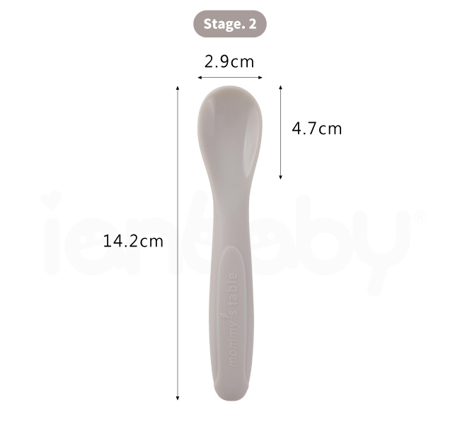 S-SP_22.jpg/ ianbaby頂級鉑金矽膠餵食湯匙Stage.2尺寸為14.4cm*2.9cm,重量22g,適用溫度範圍-40°C~250°C,建議使用年齡6個月以上。