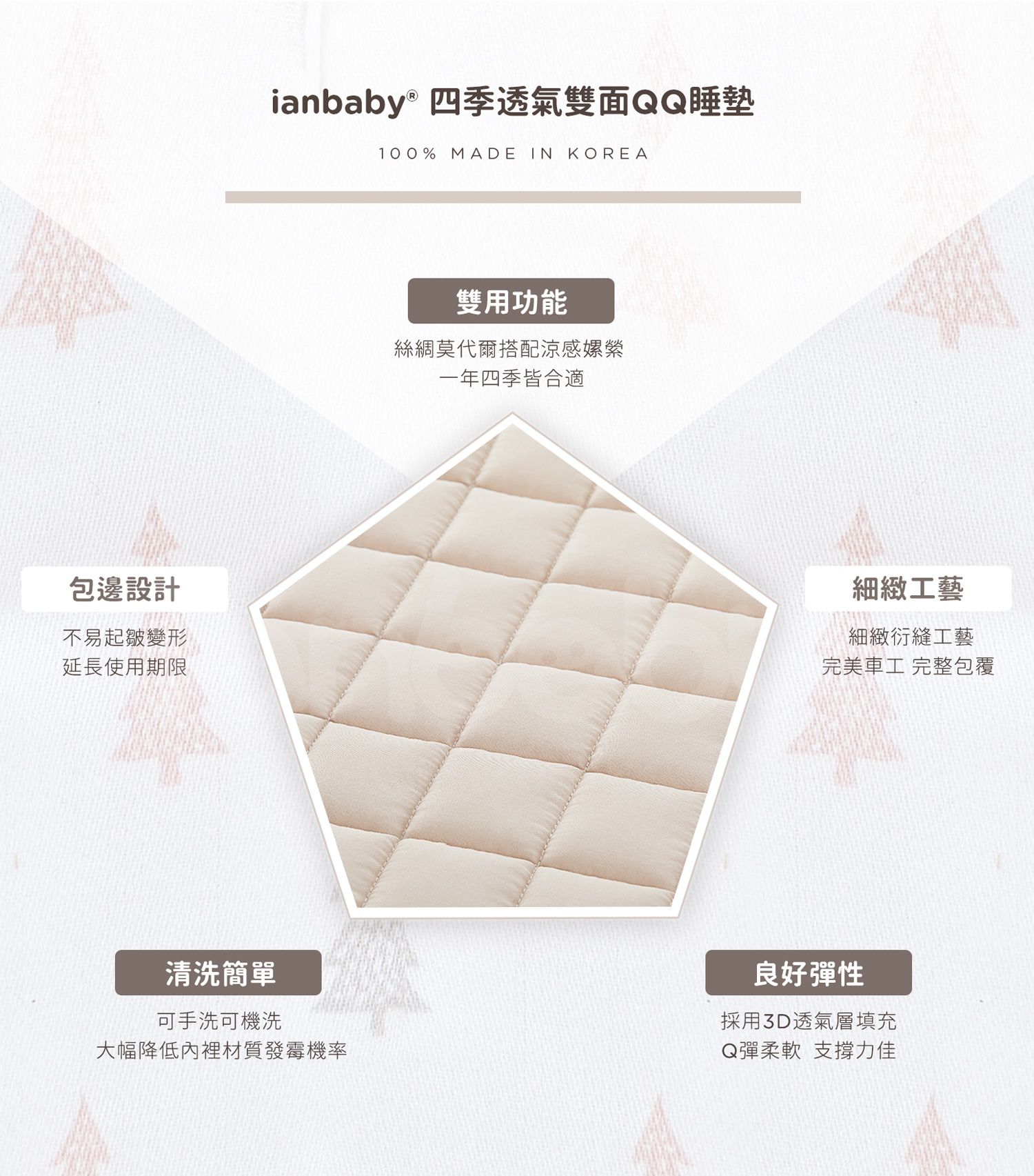B-BR_08.jpg/ ianbaby 四季透氣雙面QQ睡墊雙用功能,絲綢莫代爾搭配涼感縲縈一年四季皆合適,內裡採用3D透氣層填充,Q彈柔軟支撐力佳。