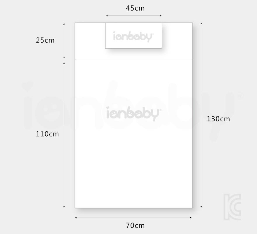 B-BB_24.jpg/ ianbaby 韓製寶寶睡袋尺寸為130cm*70cm,棉被尺寸為110cm*70cm,枕頭尺寸為45cm*25cm,睡袋及棉被100%純棉,枕心100%Microfiber,100%韓國製造。