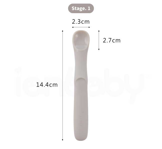 S-SP_13.jpg/ ianbaby頂級鉑金矽膠餵食湯匙Stage.1尺寸為14.4cm*2.3cm,重量25g,適用溫度範圍-50°C~250°C,建議使用年齡4個月以上。