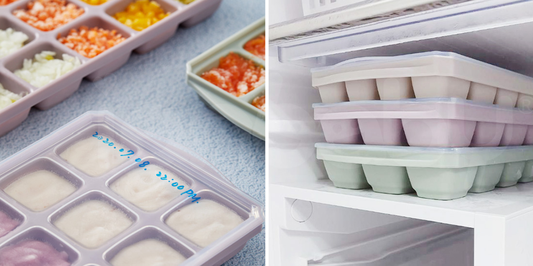 S-IC_04.jpg/ 全景式的透明上蓋,方便隨時確認食材狀態,搭配下陷式凹槽盒設計,ianbaby頂級鉑金矽膠多功能食品分裝盒可穩固堆疊於冰箱不佔空間。